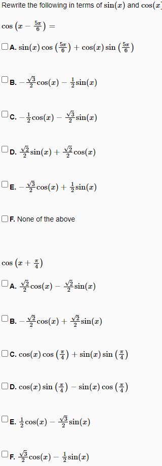 Solved Rewrite the following in terms of sin(x) and cos(x) | Chegg.com