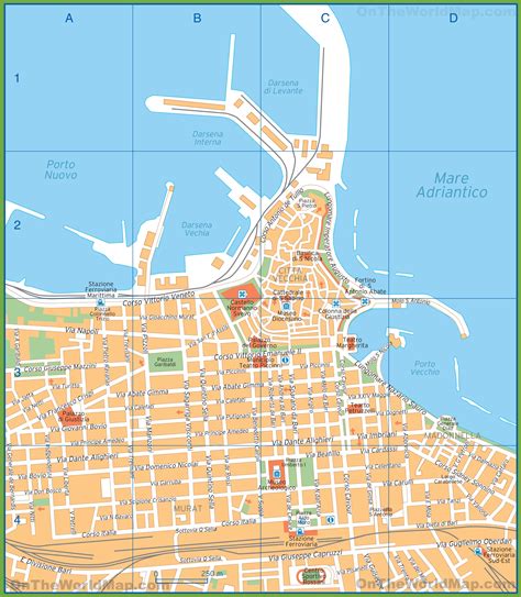 Tourist map of Bari city centre - Ontheworldmap.com