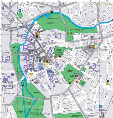 Cambridge maps - Top tourist attractions - Free, printable city street ...