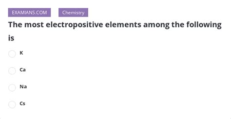 The most electropositive elements among the following is | EXAMIANS