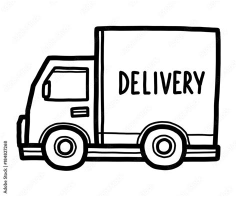 delivery van / cartoon vector and illustration, black and white, hand ...