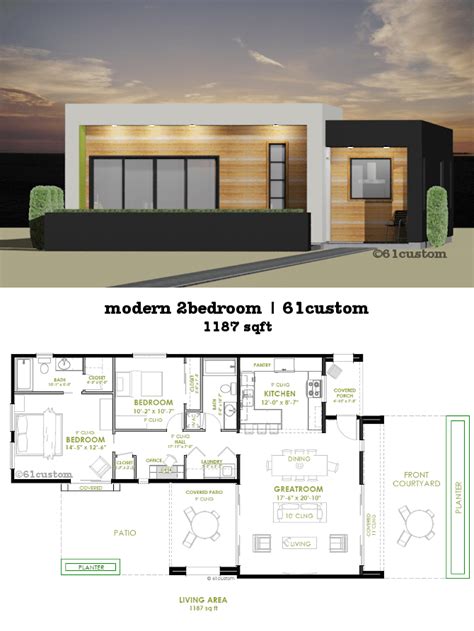 This modern house plan offers two bedrooms, two bathrooms, a spacious ...