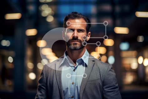 Serious Man in Suit on City Street at Night stock photo | Creative Fabrica