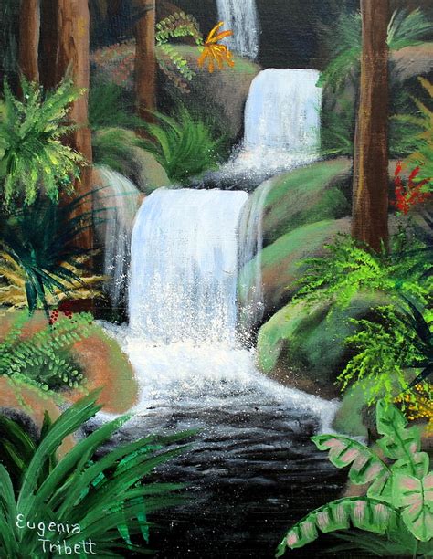 Tropical Waterfall Painting by Eugenia Tribett