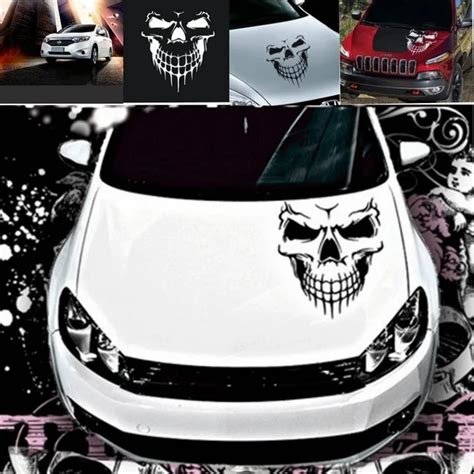 DEDC Creative Reflective Black White Skull Car Hood Decal Vinyl Sticker ...