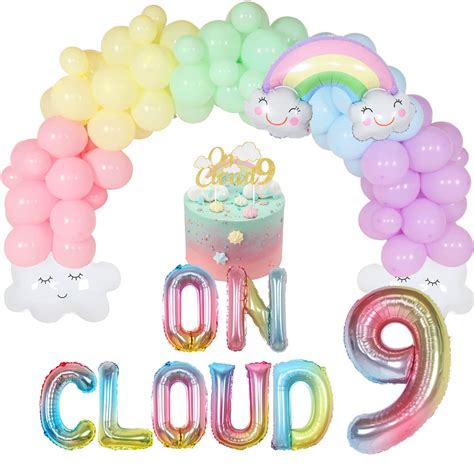 Buy On Cloud 9 Birthday Decorations for Girls Pastel Rainbow Balloon ...