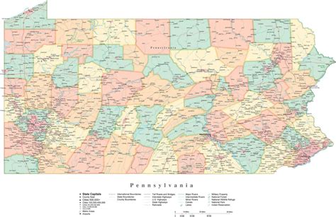 State Map of Pennsylvania in Adobe Illustrator vector format. – Map ...