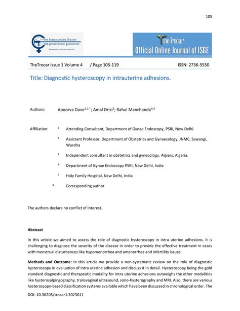 (PDF) Diagnostic hysteroscopy in intrauterine adhesions.