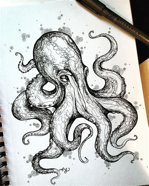 Realistic Detailed Realistic Octopus Drawing