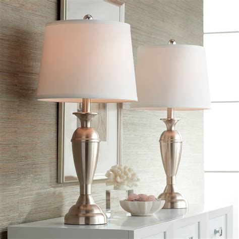 Modern Table Lamps Set of 2 Brushed Steel for Living Room Bedroom ...