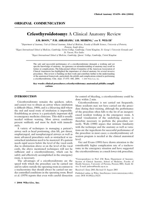 Cricothyroidotomy: A Clinical Anatomy Review: Original Communication ...