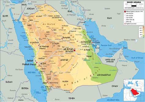 Saudi Arabia Map (Physical) - Worldometer