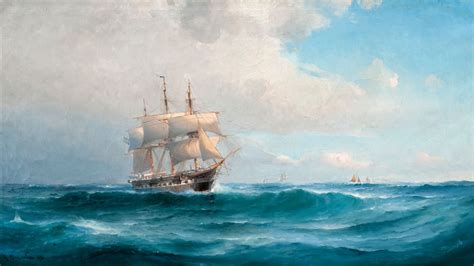 Desktop Wallpaper Oil Painting Ship In Ocean Wallpaper, Hd Image ...