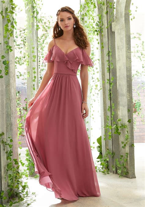 Chiffon Bridesmaid Dress with a Ruffled V-Neckline | Morilee