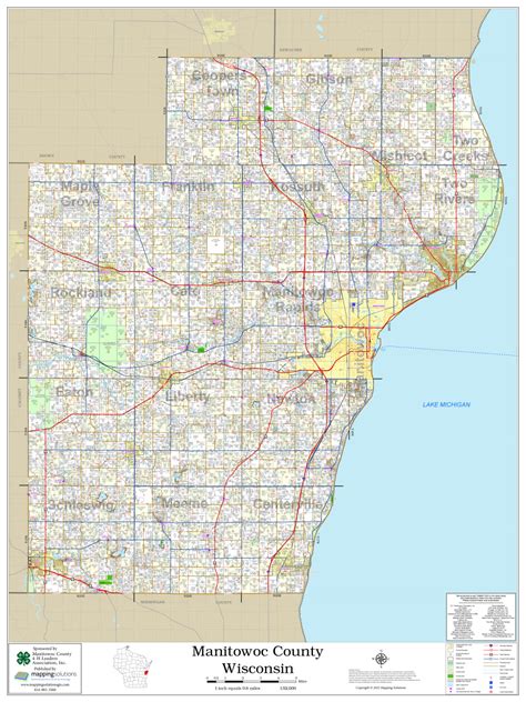 Manitowoc County Wisconsin 2023 Wall Map | Mapping Solutions