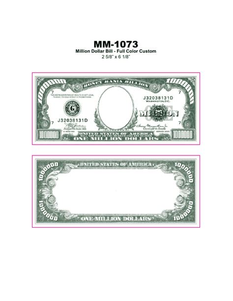 Full Color Million Dollar Bill Template Download Printable PDF ...