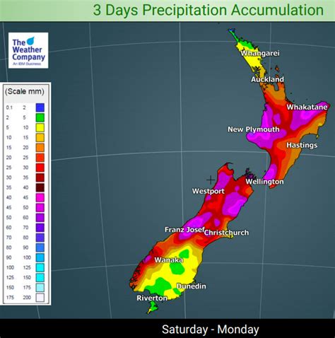 Updated: NZ Total Rainfall map covering Saturday, Sunday and Monday ...