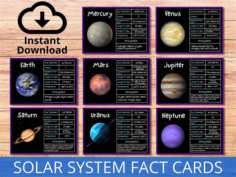 Solar System Fact Cards Planets Printable Homeschool Solar - Etsy Canada