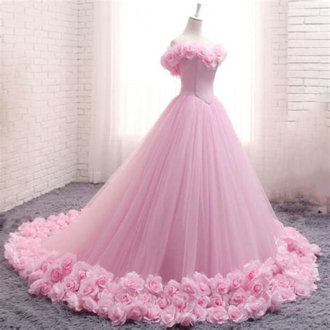 Romantic Pink Rose Wedding Dress Princess Ball Gown Quinceanera Debuta ...