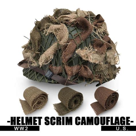 WW2 US ARMY AIRBORNE M1C HELMET INFANTRY SCRIM CAMOUFLAGE BURLAP THREE ...