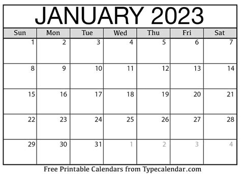 January Calendar 2023 – Get New Year 2023 Update