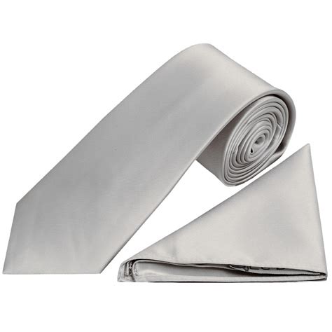 Silver Satin Tie and Handkerchief Set | Classic Tie Handkerchief Set