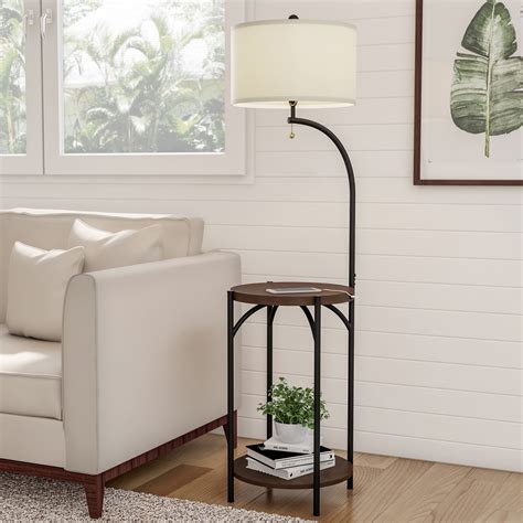 Floor Lamp with Table Modern Rustic Side Table with USB Charging Port ...