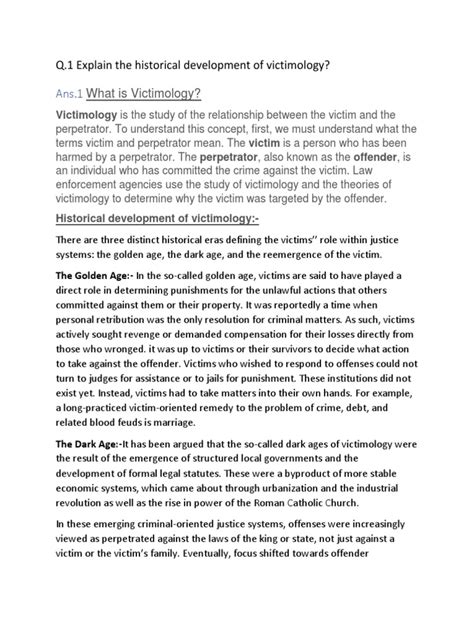 What Is Victimology?: Q.1 Explain The Historical Development of ...