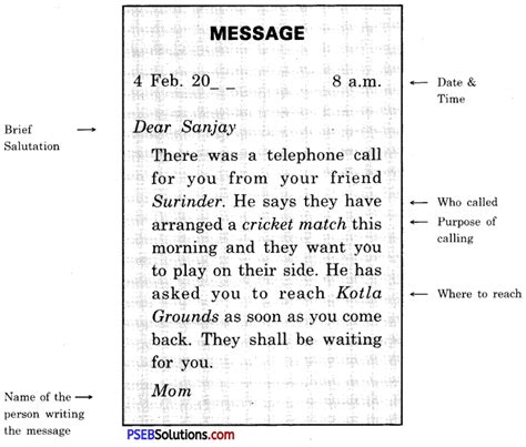 PSEB 11th Class English Message Writing – PSEB Solutions