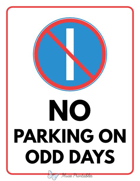 Printable No Parking on Odd Days Sign