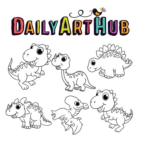 Cute Dinosaur Outline Drawing Clip Art Set – Daily Art Hub // Graphics ...