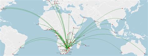 South African Airways route map - international routes