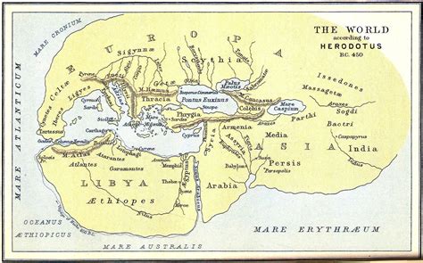 The World According to Herodotus 500 BCE | Map, World map, Poster prints