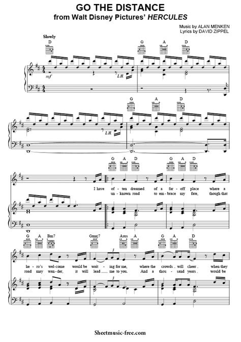 Go The Distance Sheet Music from Hercules - ♪ SHEETMUSIC-FREE.COM