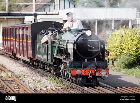 Steam train of Romney Hythe & Dymchurch Railway leaving Dymchurch ...