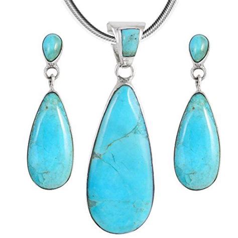 Matching Turquoise & Gemstones Set 925 Sterling Silver (Pendant ...