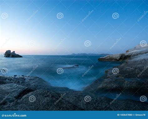 Sarakiniko Beach with Sunset Stock Photo - Image of island, sarakiniko ...