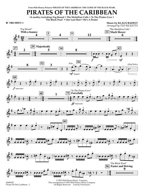 Pirates of the Caribbean (arr. Ted Ricketts) - Bb Trumpet 1 par Klaus ...