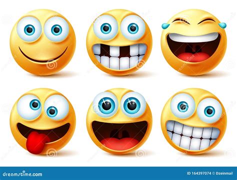 Smiley Emojis Vector Face Set Smileys Emoticons And Emoji Cute Faces ...