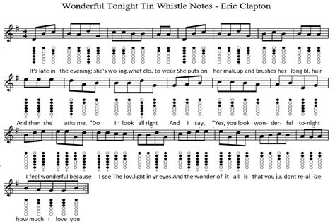 Wonderful Tonight Tin Whistle Sheet Music - Irish folk songs