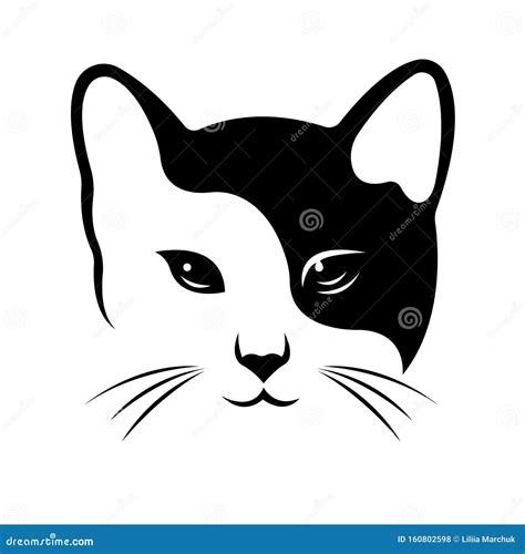 Black Cat Face Head Silhouette Look Right Side. Cute Cartoon Character ...