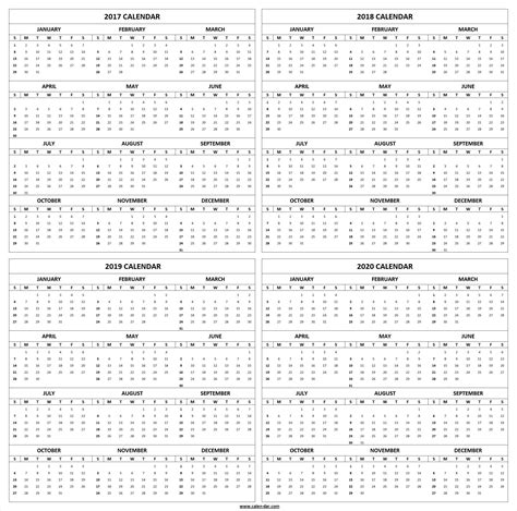 4 Year Calendar Template Yearly Calendar Template Printable Yearly ...