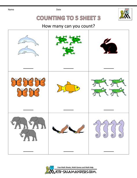 Preschool Counting Worksheets - Counting to 5