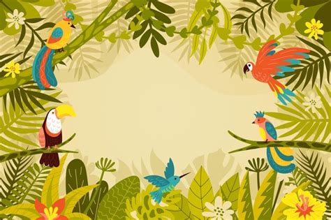 Free Vector | Organic flat jungle background with exotic birds