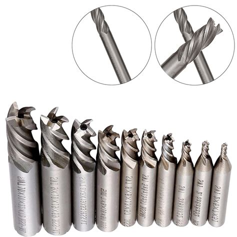 10Pcs Carbide End Mill HSS 4 Flutes 2 10mm Diameter Milling Cutter ...