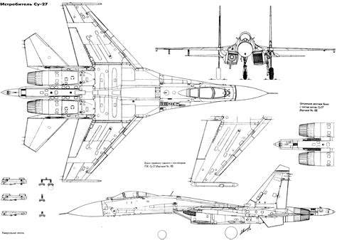 Sukhoi Su-27 Blueprint - Download free blueprint for 3D modeling