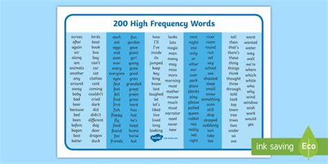 200 High-Frequency/Common Word Mat (teacher made)