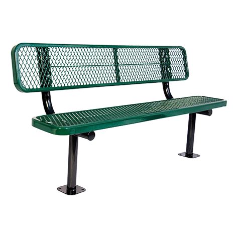 Heavy-Duty Park Bench w/Back - Diamond Expanded Metal - Surface Mount 6 ...