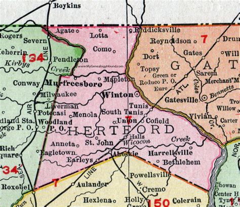 Hertford County, North Carolina, 1911, Map, Rand McNally, Winton ...