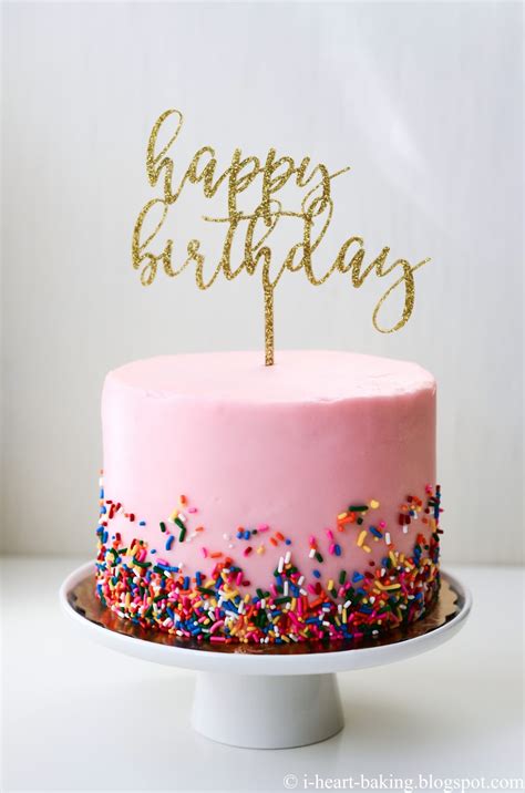 i heart baking!: pink sprinkles birthday cake with gold birthday topper